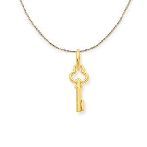 14k Yellow Gold Hannah Mini Initial I Shamrock Key Necklace - 18 Inch